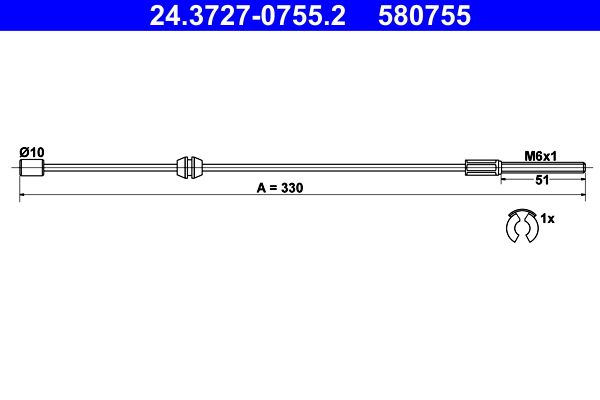 ATE Handbromsvajer 24.3727-0755.2 - Opel - Corsa. Vauxhall - Corsa
