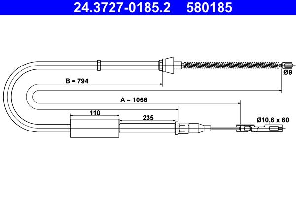 ATE Handbromsvajer 24.3727-0185.2 - Audi - A2
