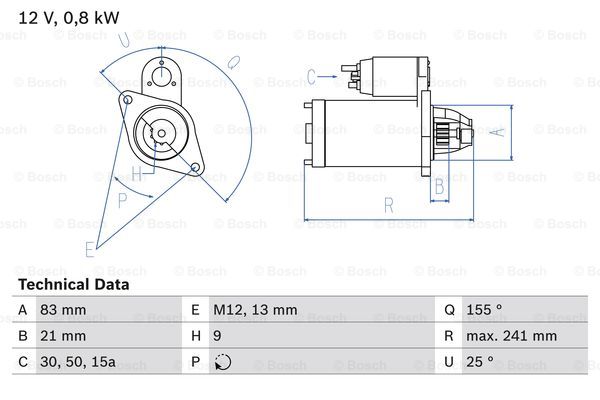 Startmotor Bosch - VW - Lt-serie. Porsche - 924 - OE 059911023F,059911023FX,058911023A,058911023AX