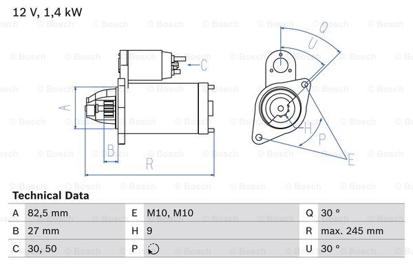 Startmotor Bosch - Mercedes - W124, W201, L-serie