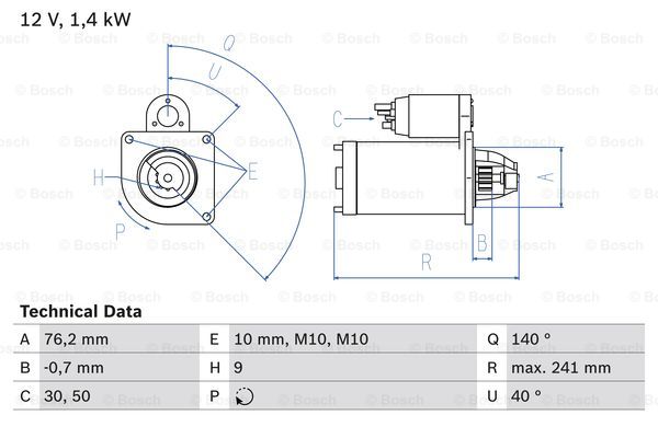 Startmotor Bosch - Volvo - V70, V40, Xc70, S60, Xc90, S80, S40, 850, S70, C70. Renault - Safrane