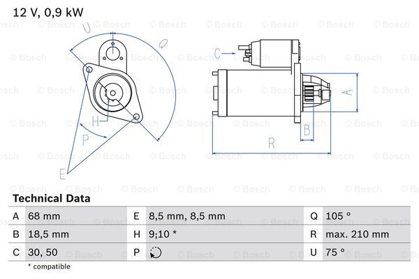 Startmotor Bosch - Opel - Chevrolet - Daewoo