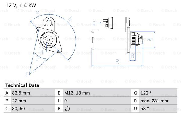 Startmotor Bosch - VW - Passat. Audi - A4, A6, 80, S4, A8, Rs4. Skoda - Superb - OE 078911023D,078911023DX,313910