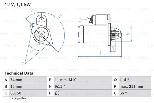 Startmotor Bosch - Toyota - Corolla, Rav4, Auris, Avensis, Celica, Mr2 - OE 2810022041,2810022040,281000D130,281000D030
