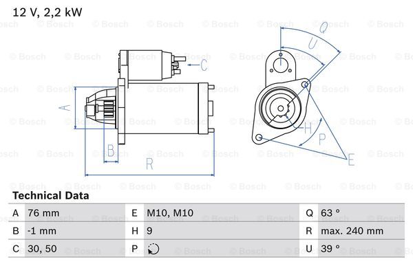 Startmotor Bosch - Volvo - V70, Xc70, S60, Xc90, S80 - OE 36050272,8602355,8602818,30658567,9496882,3803646