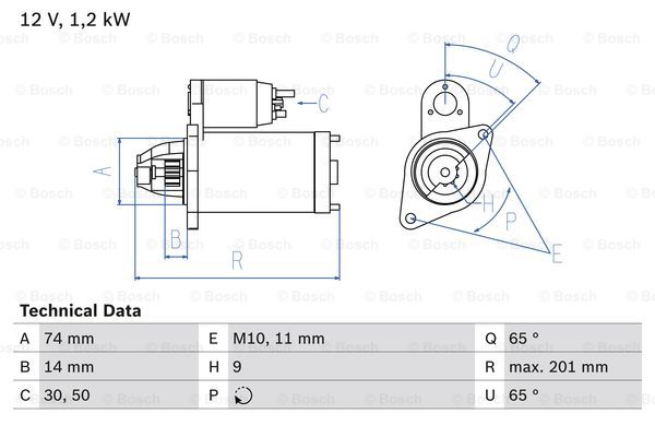 Startmotor Bosch - Toyota - Corolla, Rav4, Auris, Avensis, Verso - OE 281000T060,281000T030C,281000T030