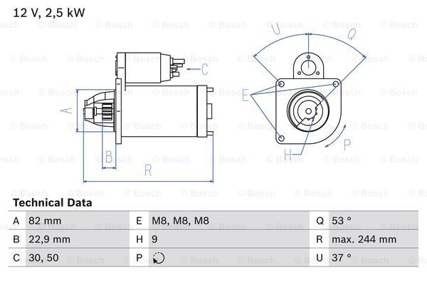 Startmotor Bosch - Fiat - Ducato. Peugeot - Boxer. Citroen - Jumper