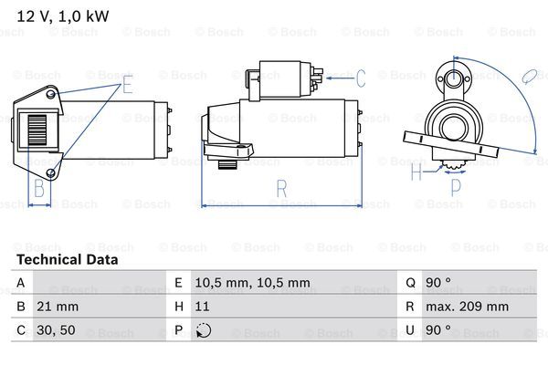 Startmotor Bosch - Mazda - 3, 6, 5 - OE M0T90981,M000T90981,L81318400A,L81318400RE,L81318400