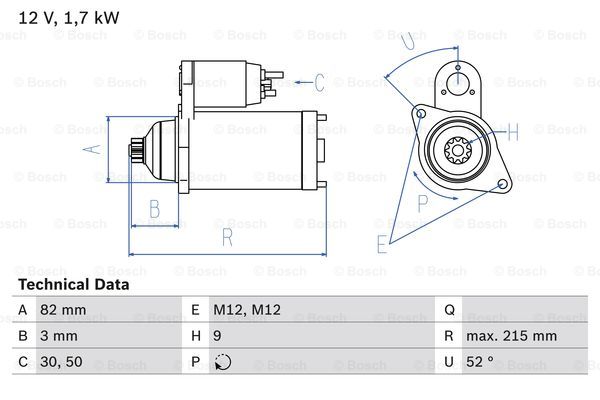 Startmotor Bosch - VW - Passat. Audi - A4, A6 - OE 068911024L