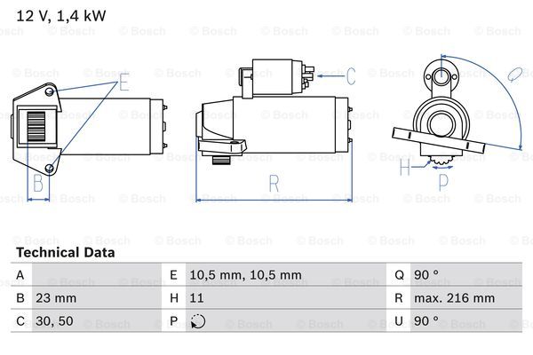 Startmotor Bosch - Mazda - 3, 6, 5, Cx-7, Mpv - OE M0T87681,M000T87681,L32718400