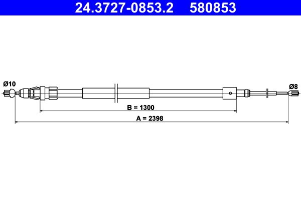 ATE Handbromsvajer 24.3727-0853.2 - Citroen - Berlingo. Peugeot - Partner