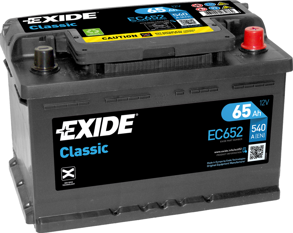 Exide Classic EC652 65 Ah - Bilbatteri / Startbatteri - Ford - VW - Opel - Volvo - Audi - Suzuki - Honda - Seat