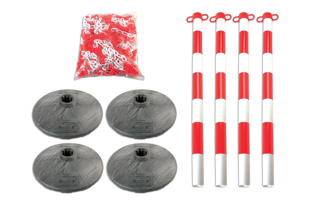 Set med 4 stolpar och baser med kedja Tool Connection