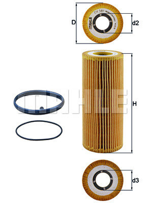 Mahle OX 381D Oljefilter – Filterinsats, Rördiameter 63,50 mm, Höjd 15 - Audi - Porsche - VW