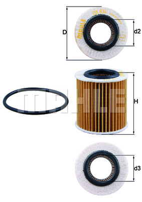 Mahle OX 834D oljefilter – filterinnsats, høyde 68,8 mm, Ø 63,5 mm, in - Ford - Ranger