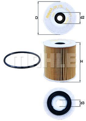 Mahle OX 175D Oljefilter – Filterinsats, Höjd 82.5 mm, Yttre diameter - Mini - Fiat - Chrysler - Jeep - Nissan