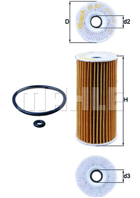 Mahle OX 201D oljefilter – Filterinnsats, Ø52 mm, høyde 116 mm - Mercedes - W169, W245, W168, Vaneo