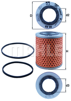 Mahle OX 20D oljefilter – filterinnsats, Ø70 mm, høyde 88 mm, indre Ø