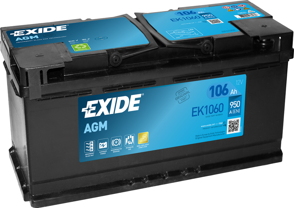Exide AGM EK1060 Start-Stop 106 Ah - Bilbatteri / Startbatteri - Audi - BMW - Fiat - Iveco - Porsche - Peugeot - Citroen - VW