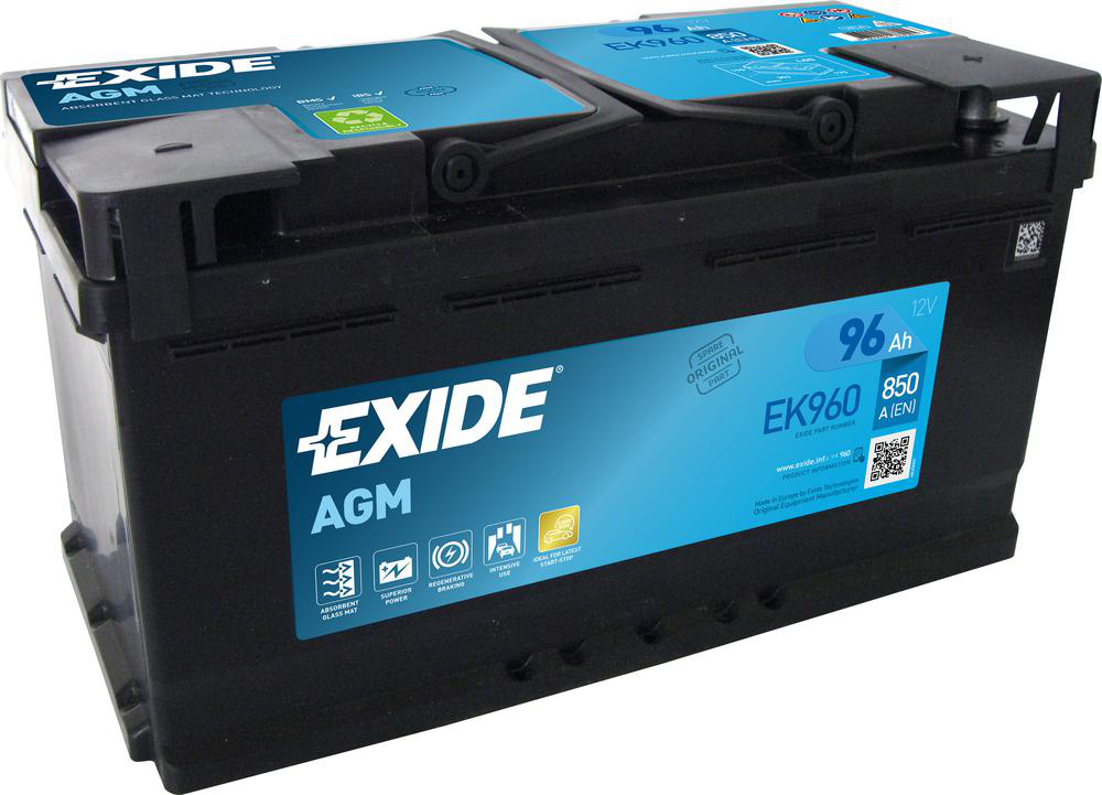Exide AGM EK960 Start-Stop 96 Ah - Bilbatteri / Startbatteri - Volvo - VW - Mercedes - BMW - Audi - Fiat - Renault - Porsche