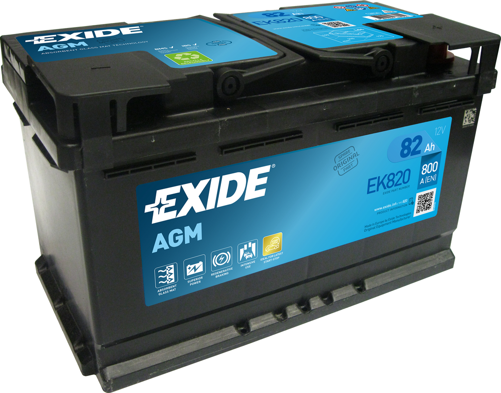 Exide AGM EK820 Start-Stop 82 Ah - Bilbatteri / Startbatteri - Volvo - Audi - BMW - VW - Mercedes - Opel - Toyota - Ford