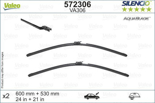 Torkarblad/Vindrutetorkare Valeo Silencio AquaBlade VA306 - 2-pack - Mercedes - E-klass - OE 2388205300