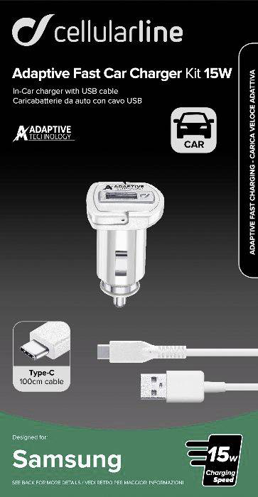Cellularline Billader Pakke Adapter+USB-A til USB-C Kabel 1 m 15 W