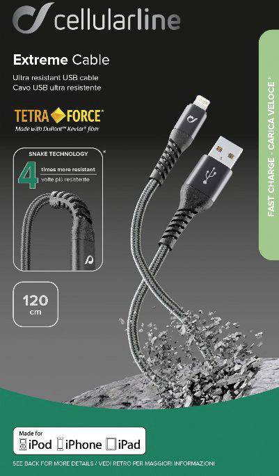Cellularline Ladekabel USB-A til Lightning 1,2 m - Svart