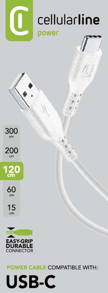 Cellularline Ladekabel USB-A til USB-C 1,2 m - Hvit