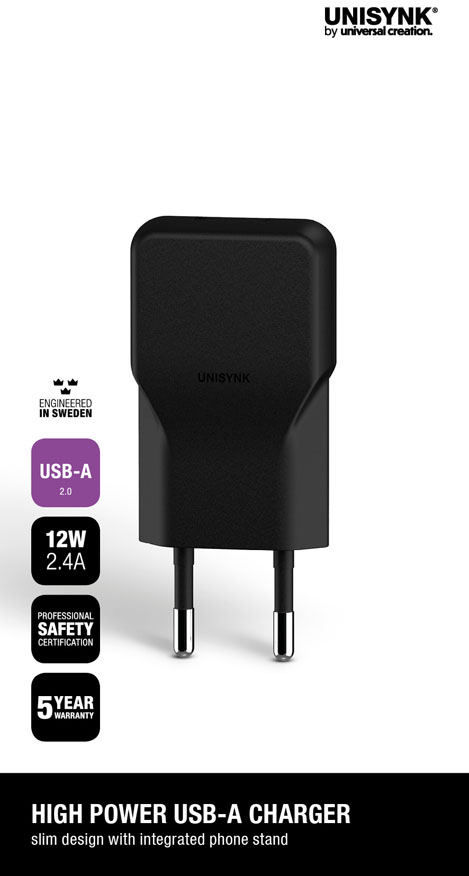 Unisynk USB-strømadapter 12 W