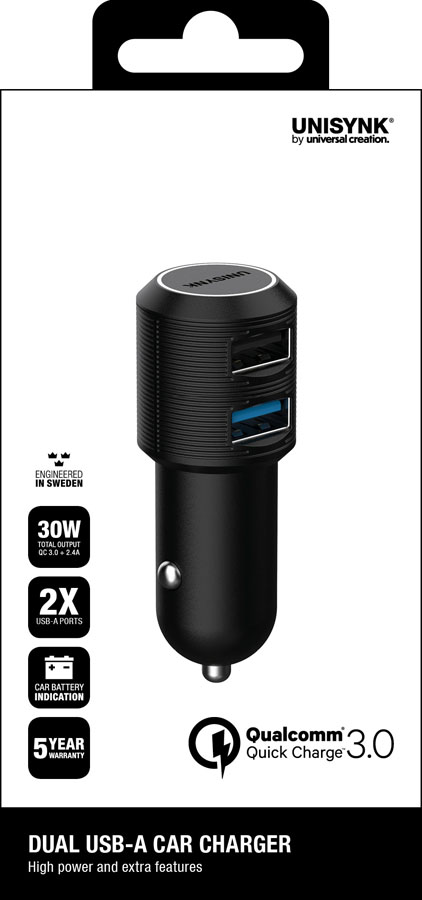Unisynk Billaddare Dubbla USB-portar 2.0 30 W
