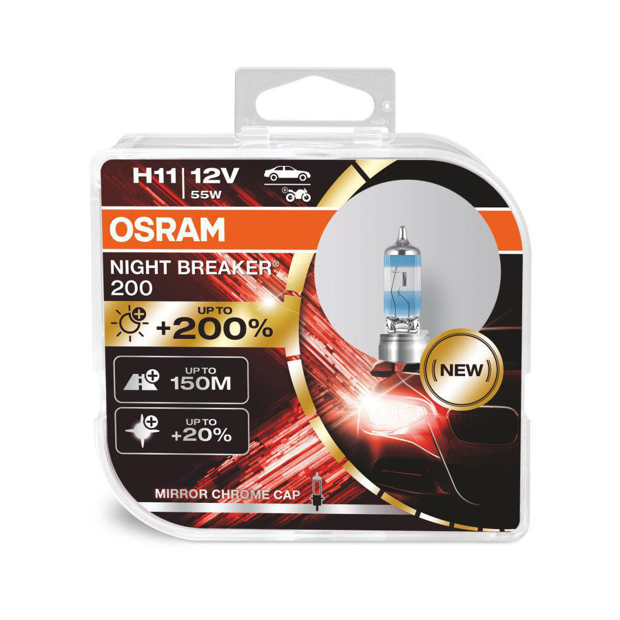 Osram Night Breaker 200 - Glödlampa H11 55W 12 V 2-pack - VW - Toyota - Ford - Renault - Audi - Mercedes - BMW - Peugeot