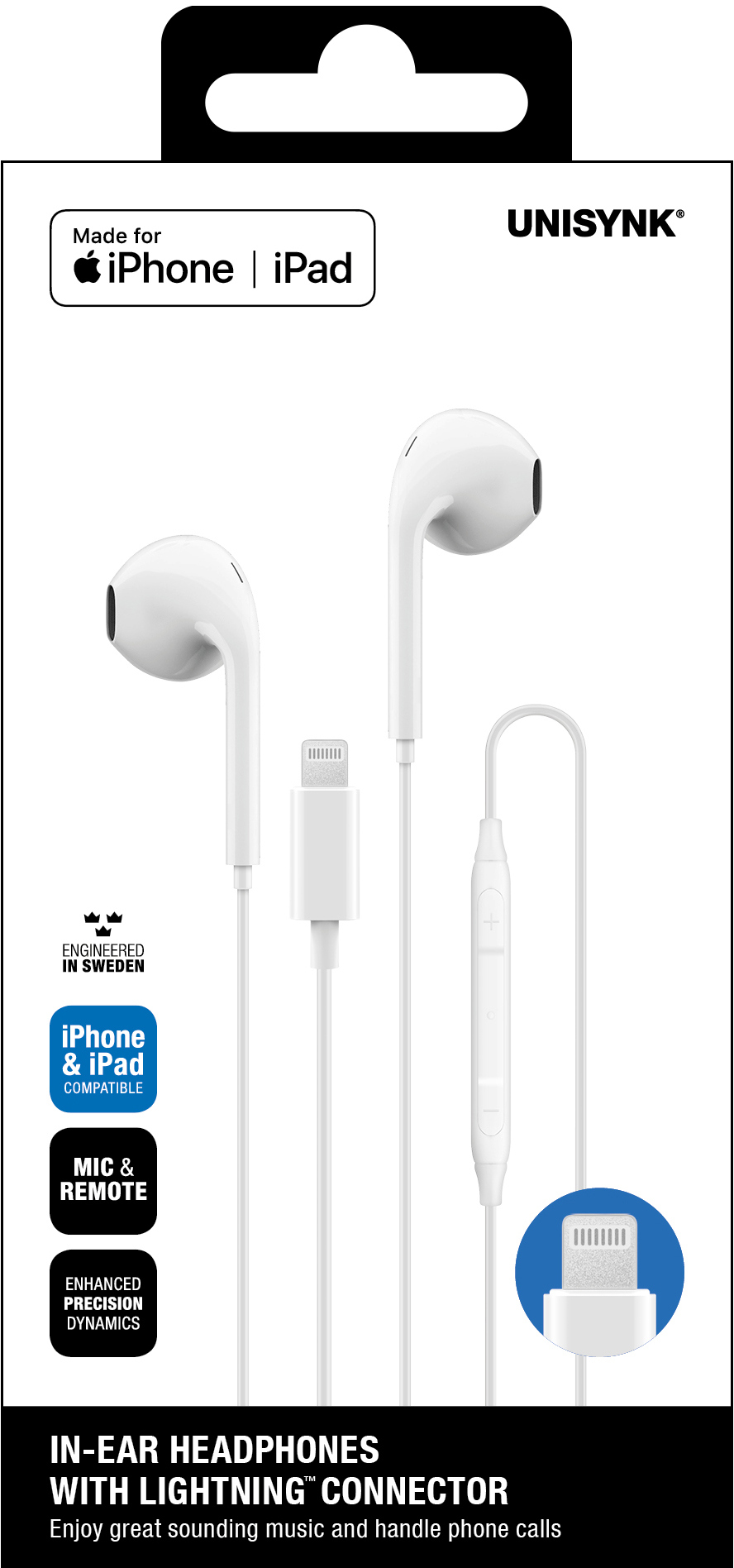 Unisynk In-Ear øretelefon Lyn - Hvit