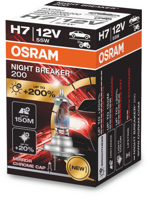 Osram Night Breaker 200 - Glödlampa H7 55W 12 V 1-pack - Volvo - VW - Mercedes - Ford - Audi - Peugeot - BMW - Skoda