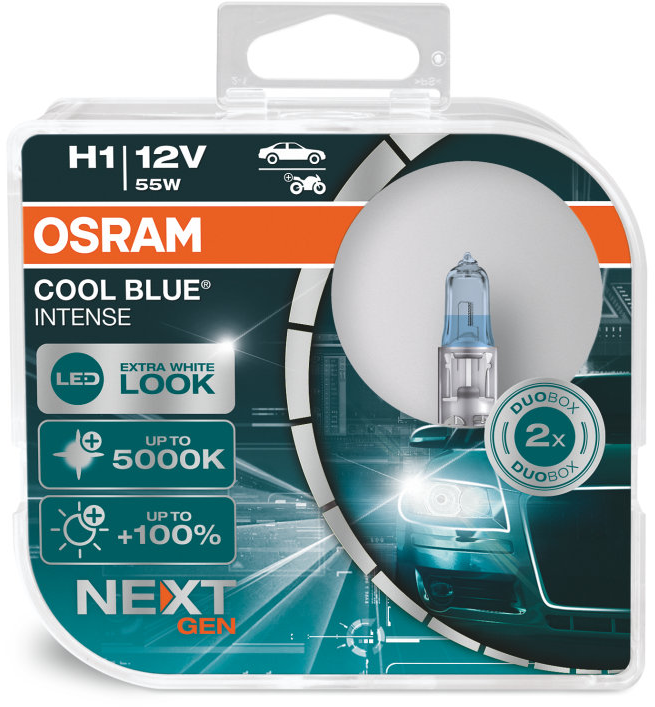 Osram Cool Blue Intense (Next Gen) - Glödlampa H1 55W 12 V 2-pack - Volvo - VW - Ford - Renault - Peugeot - Audi - Saab - Opel