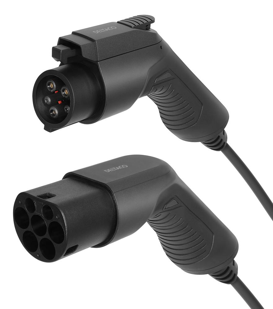 Deltaco e-Charge (3.6 kW / 16 A) Typ 1 til Typ 2 - Ladekabel 5 meter - Ford - Citroen - Renault - Peugeot - Mitsubishi - Nissan - Fiat - Kia