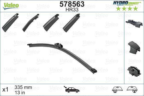 Torkarblad/Vindrutetorkare Valeo Hydroconnect HR33 - bakruta 1-pack - Volvo - VW - Skoda - Audi - BMW - Seat - Mercedes - Ford
