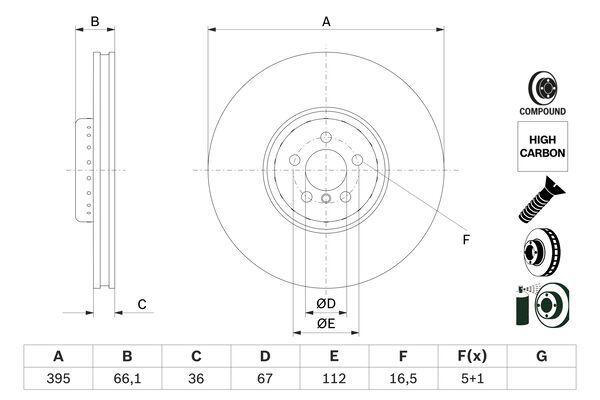Bromsskiva Bosch - BMW - X5, X6 m, X7 g07, X6 g06, X7 m, 8-serie g15, 8-serie g14
