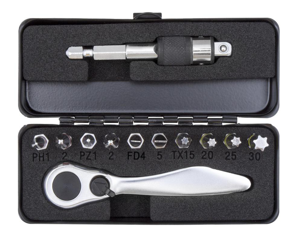 Bitsspärrskaft 1/4" Mini Inkl. Bits 12-Delar ProMeister