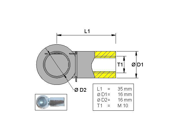 Kuleholder, Metall; L=35; M10