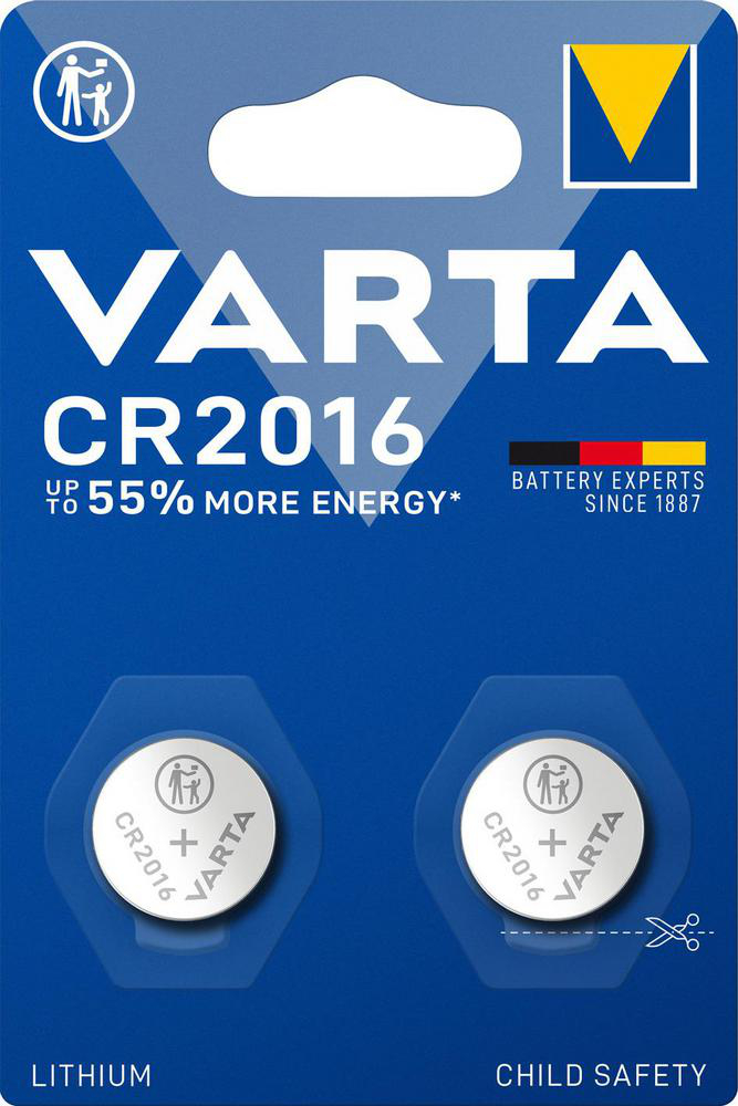 Knappcellsbatteri Litium CR2016 (2-pack) Varta - Volvo - Toyota - Renault - Peugeot - BMW - Mitsubishi - Dacia - VW