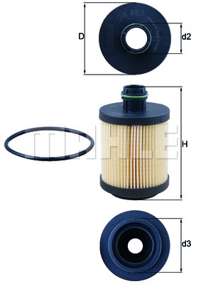 Mahle OX 553D Oljefilter – filterinnsats, høyde 105 mm, diameter 66 mm - Opel - Saab - Fiat - Suzuki - Ford - Alfa romeo - Citroen - Chevrolet