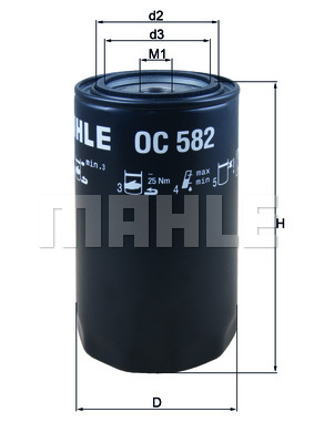 Mahle OC 582 Oljefilter – Skru-filter, Høyde 175 mm, Ø 95 mm, M22x1,5 - Iveco - Daily