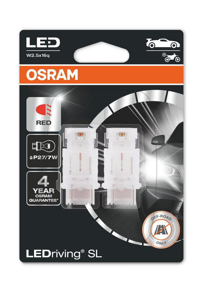 Lampa, LEDriving P27/7W LED Röd, 2-pack Osram
