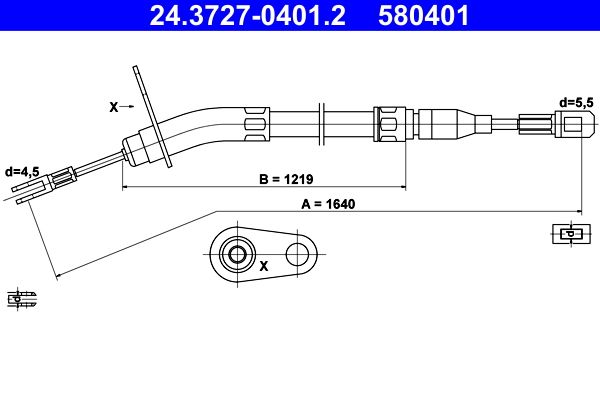 ATE Handbromsvajer 24.3727-0401.2 - Mercedes - W123, W126