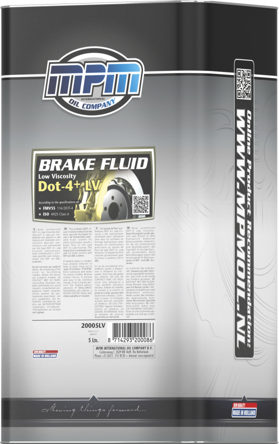 MPM Bremsevæske Low Viscosity DOT 4+ LV - 5 l - Volvo - VW - Toyota - Ford - Audi - BMW - Renault - Peugeot