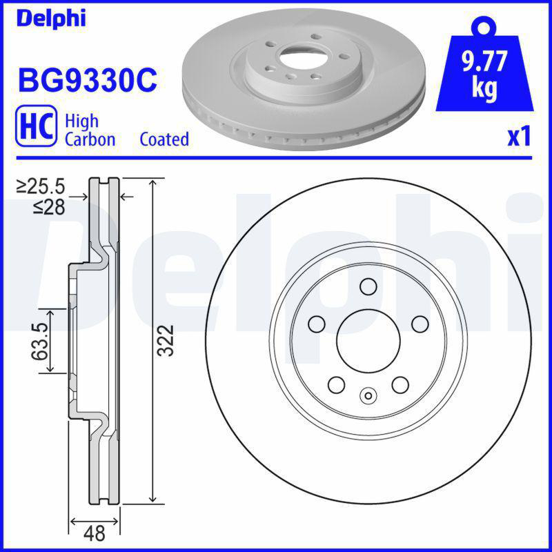 Delphi Bromsskiva Fram, 322 mm, BG9330C - Volvo - Xc60, V90, Xc40, S90