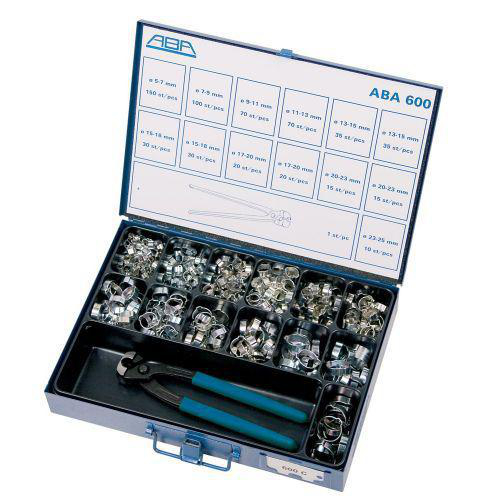 Sortimentlåda Slangklämmor ABA Earclip Double W1 600/Pack ABA