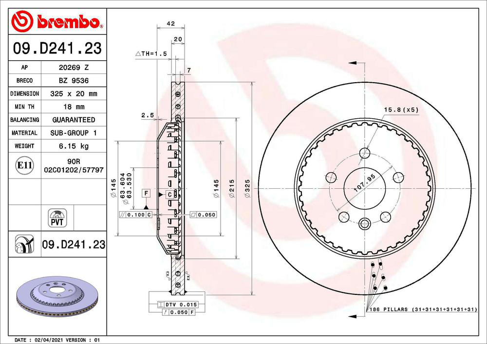 Bromsskiva Brembo - Land-rover - Evoque, Discovery sport