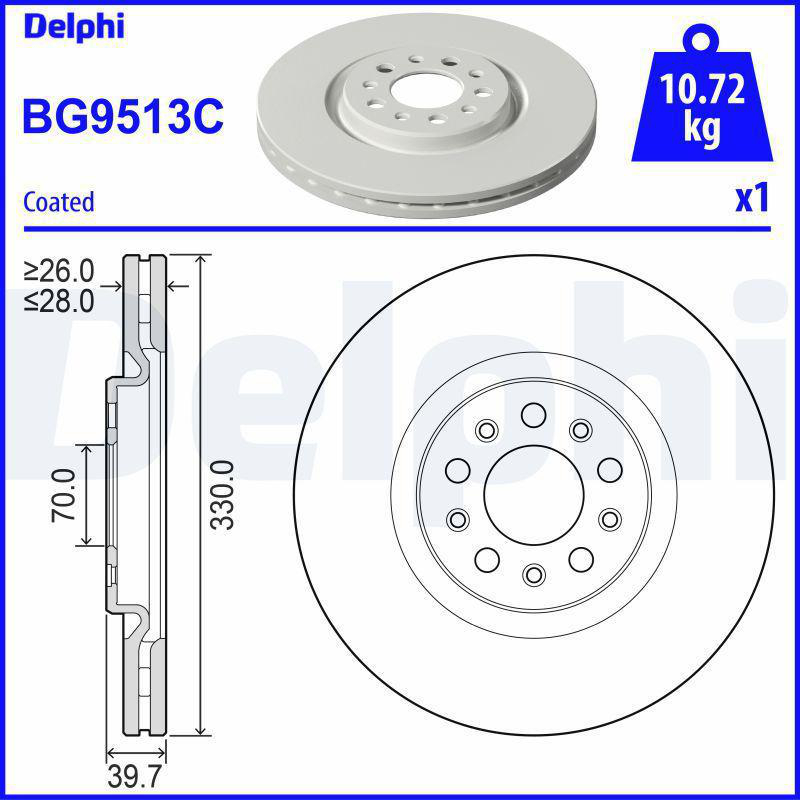 Delphi Bromsskiva Fram, 330 mm, BG9513C